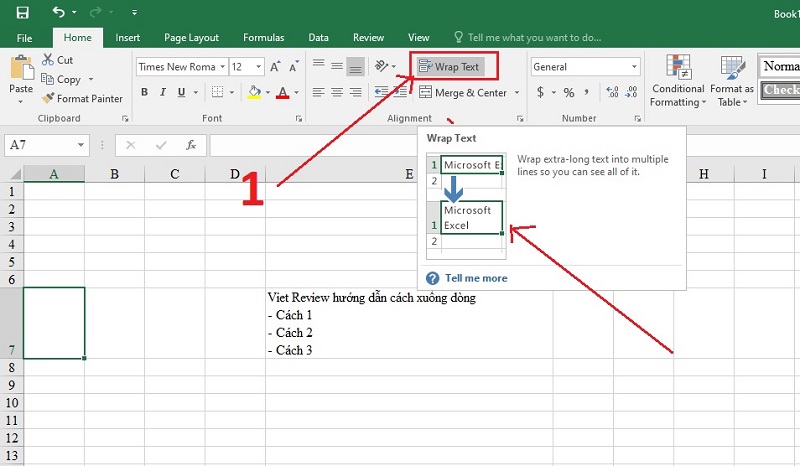 Xuống dòng trong excel bằng Wrap Text